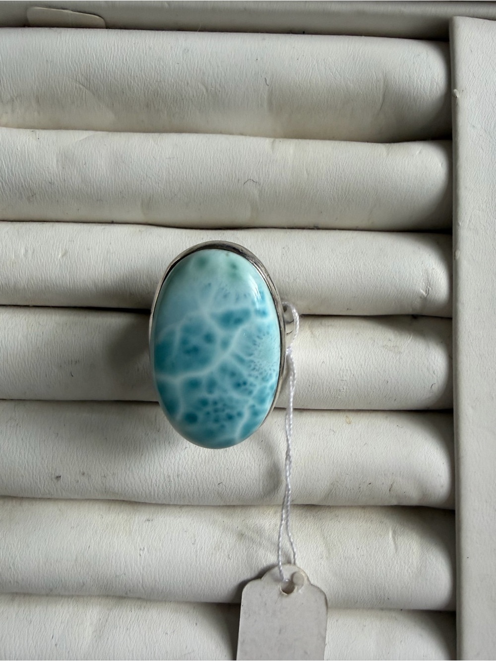 Sterling Silver Larimar Oval Ring - Blue